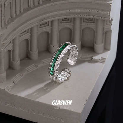 Cold Style Light Luxury White Zirconium Horizontal Lace Female Rings