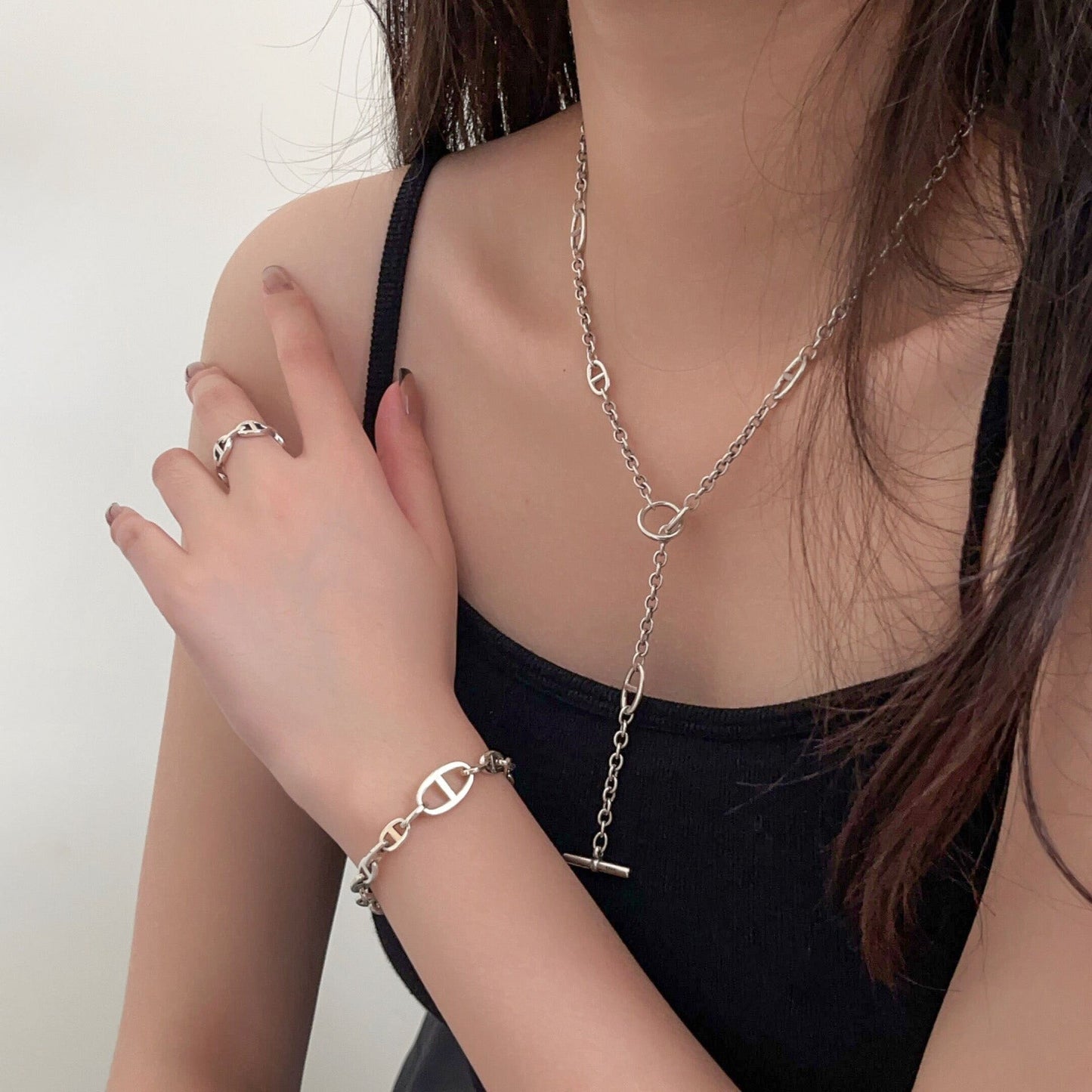 Sterling Sier Simple Interval Pig Nose Collection Necklaces