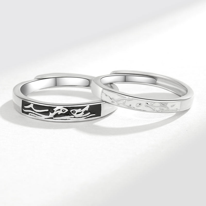Women's & Men's And Fish Couple One Pair Niche Open-end Personality Rings