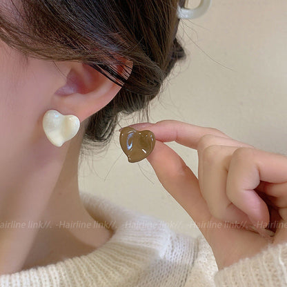 Women's Brown Love Heart Simple Niche Design Trendy And Earrings