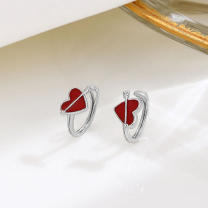 Women's Red Heart-shaped Earless Temperamental Minority Ornament Earrings