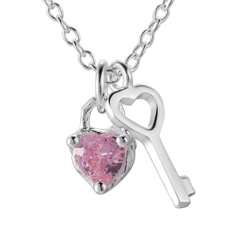 Female With Hearts Key Clavicle Chain Spring Pink Necklaces