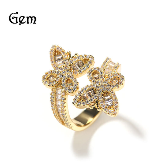 Women's & Men's & Diamond Staggered Butterfly Opening Fashion Rings