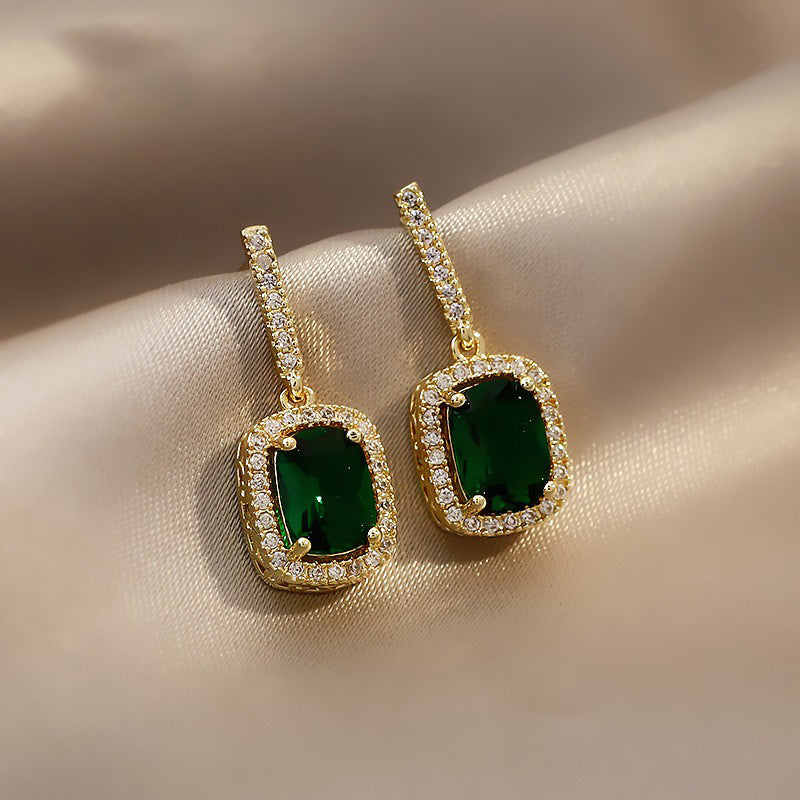 Women's Emerald Elegant Fashionable Simple Vintage Sier Earrings