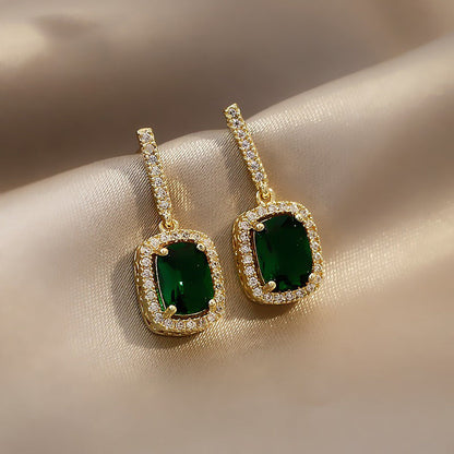 Women's Emerald Elegant Fashionable Simple Vintage Sier Earrings