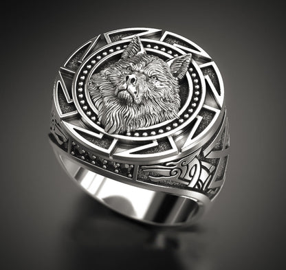 Men's Retro Wolf Totem Marcasite Nordic Myth Viking Rings