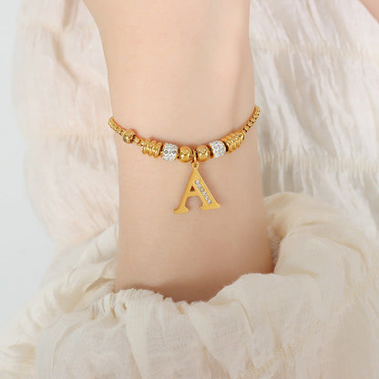 Gold English Letters Pendant Rhinestone Tassel Bracelets