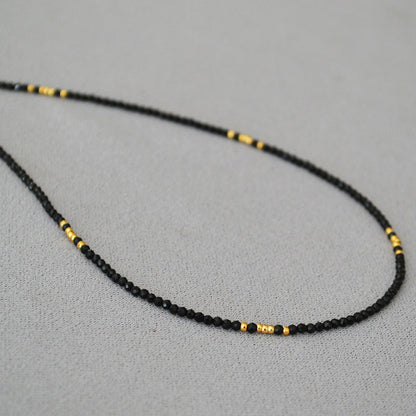 Shiny Carved Black Pointed Crystal Small Golden Necklaces
