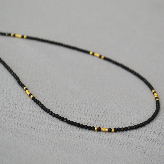 Shiny Carved Black Pointed Crystal Small Golden Necklaces