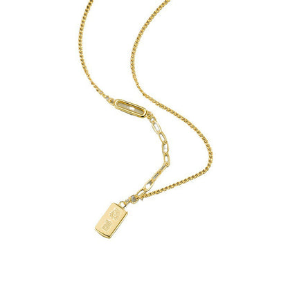 Small Gold Bar Niche Geometric Glossy Pendant Necklaces