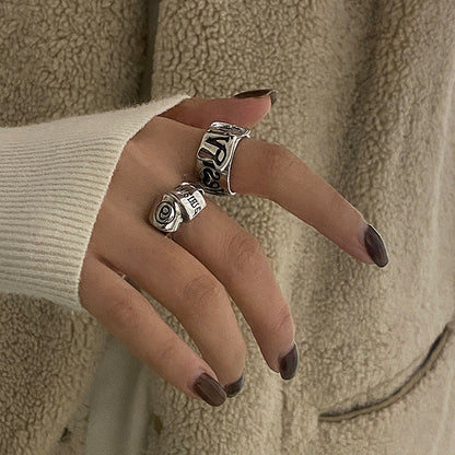 Irregular Metal Letters Female Retro Personality All Match Rings