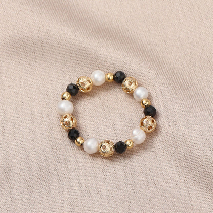 Freshwater Pearl Stretch Strawberry Quartz Pink Crystal Rings