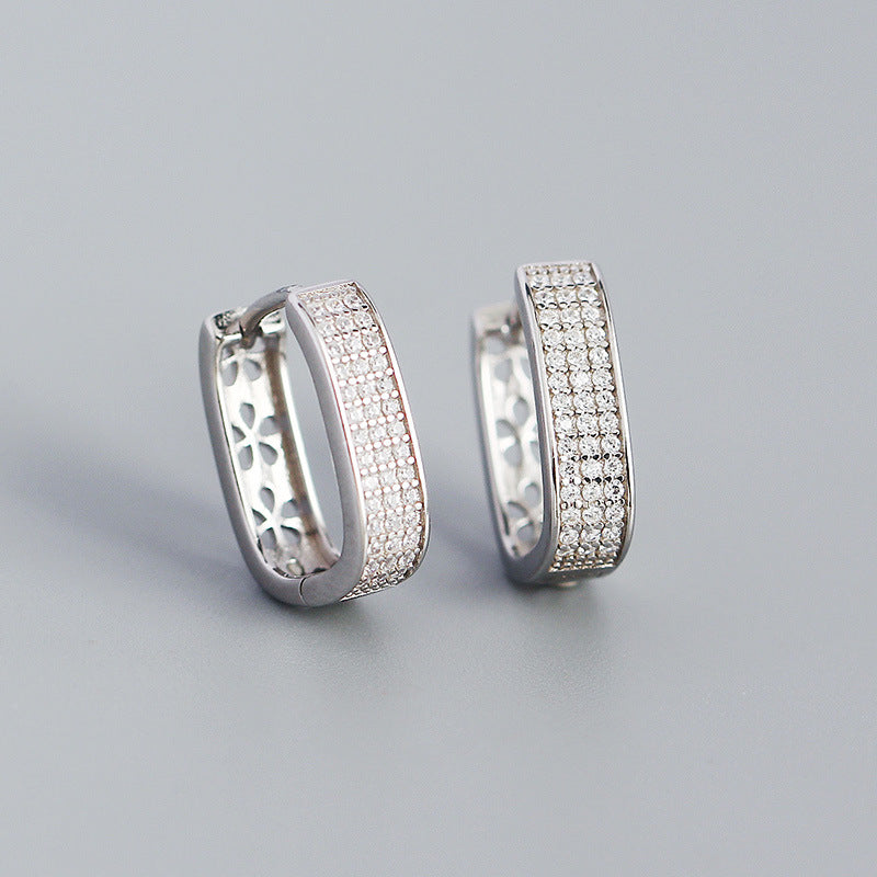 Sier Metallic U-shaped Full Diamond Jewelry Earrings