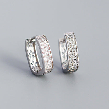 Sier Metallic U-shaped Full Diamond Jewelry Earrings