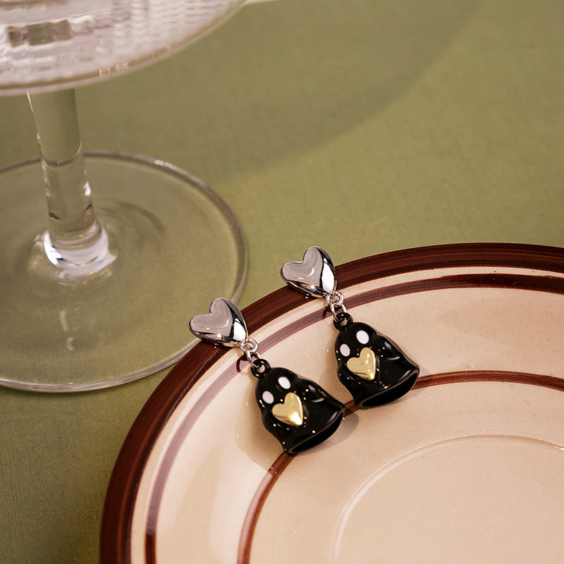 Sier Needle Cute Villain Ghost Heart Earrings