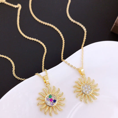 Niche Style Gold-plated Color Zircon Sunflower Necklaces