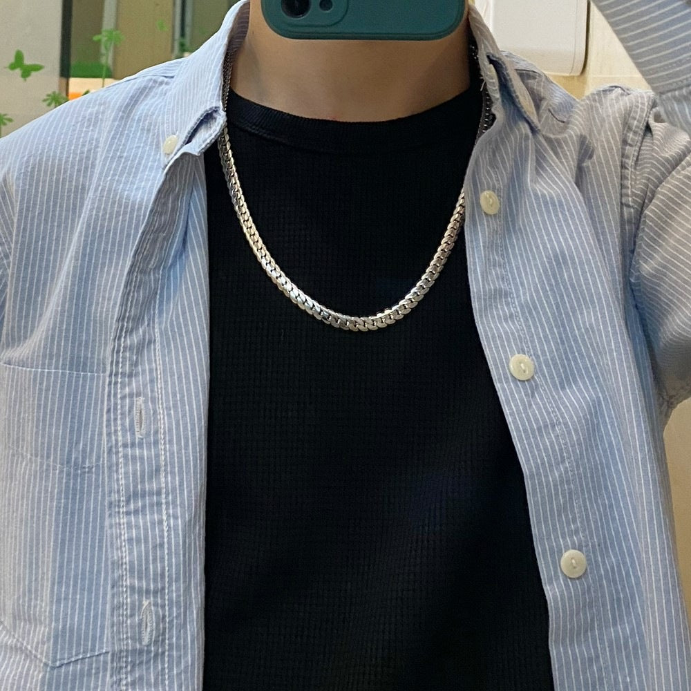 Men's Embossed Cuban Link Chain Fashion Design Clavicle Titanium Necklaces