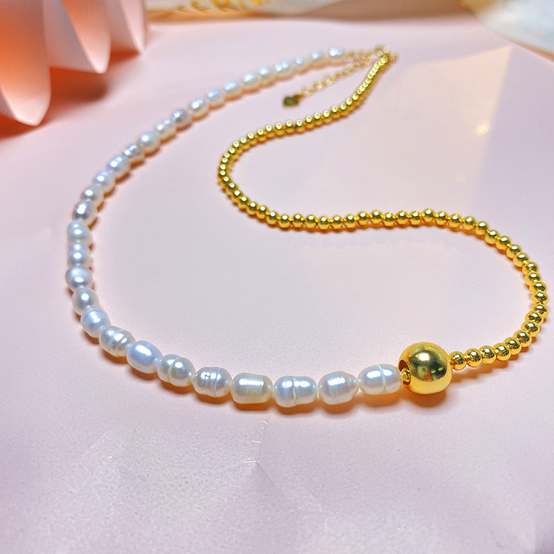 Natural Bead Pearl Stitching Light Luxury Minority Design Necklaces