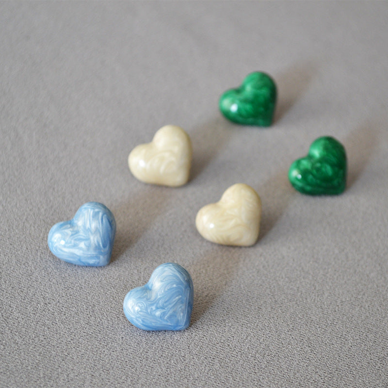 Trendy Vintage Love Heart Pearlescent Enamel Earrings