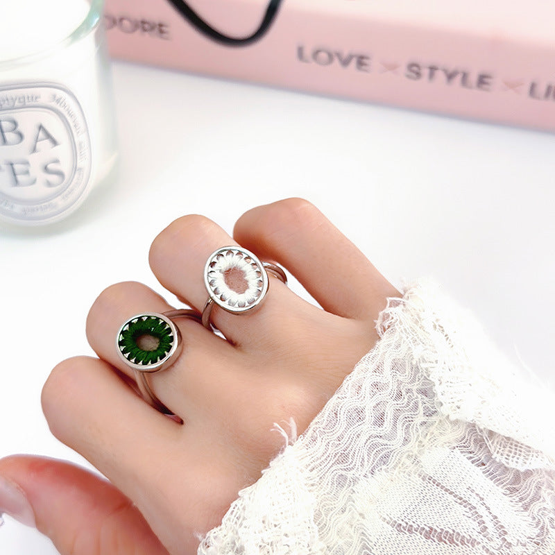 Female Retro Fashion Elegance Gemstone Open Index Finger Tide Rings