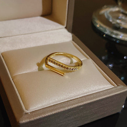 Pearl Zircon With Diamond Open Adjustable Rings