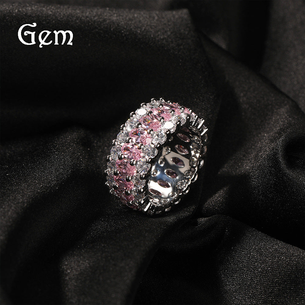 Cute Hip Hop Pink Oval Copper Inlaid Rings