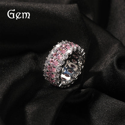 Cute Hip Hop Pink Oval Copper Inlaid Rings