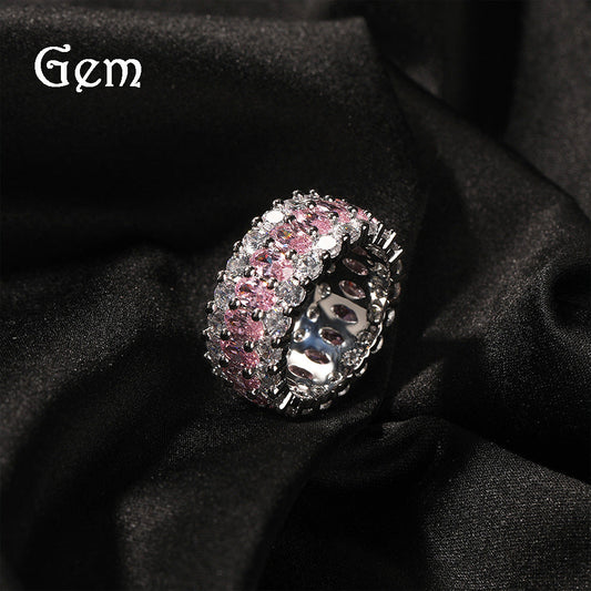 Cute Hip Hop Pink Oval Copper Inlaid Rings