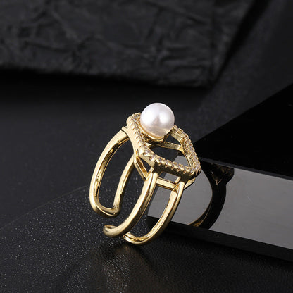 Women's Special Interest Light Luxury Design Pearl Fashion Rings