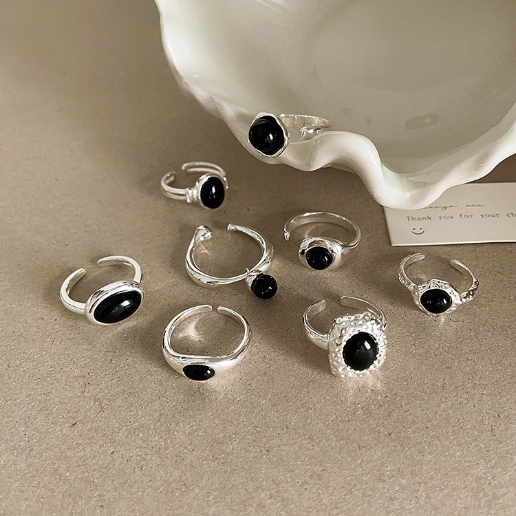Retro Black Opal Metal Open Female Rings