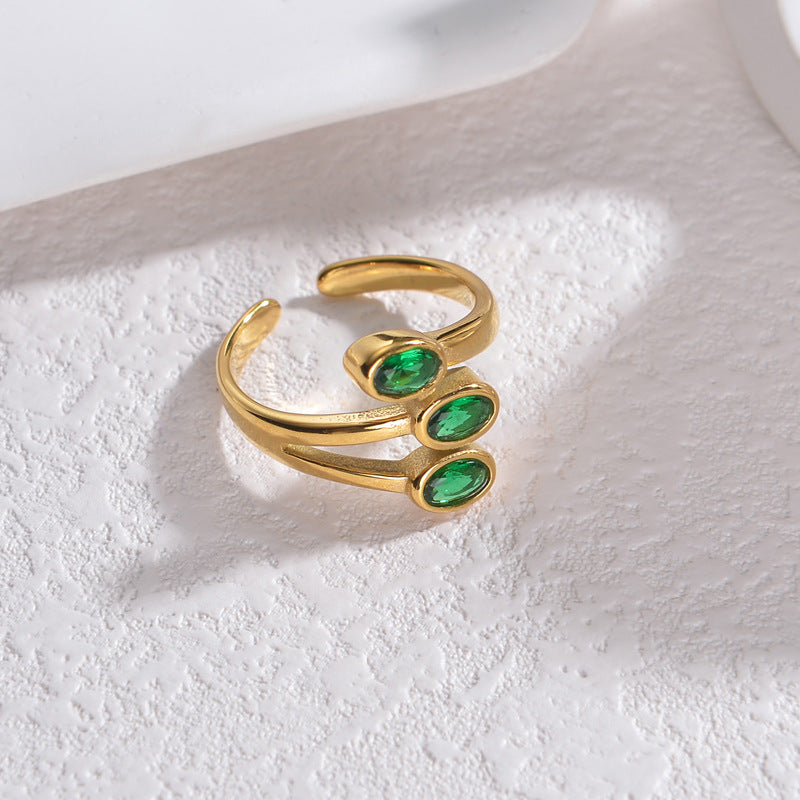 Gold-plated Leaf-shaped Titanium Personality Creative Opening Rings