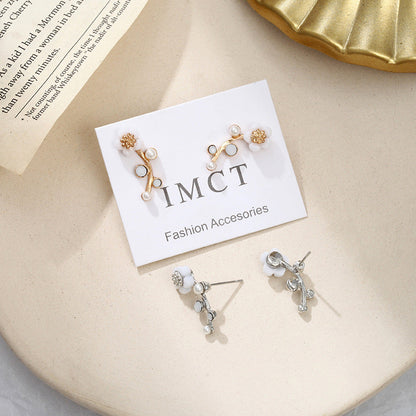 Women's Flower Pearl Gold And Sier Small Earrings