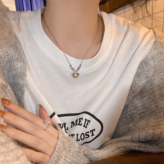 Women's Sier Heart Clavicle Chain Niche Sweet Necklaces