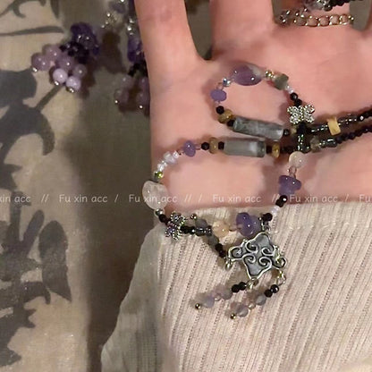 Style Traditional Light Luxury Retro Minority Purple Totem Tassel Necklaces