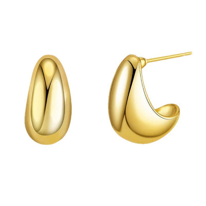 Women's Golden Oval Bean-shaped Geometric Shaped Sier Earrings