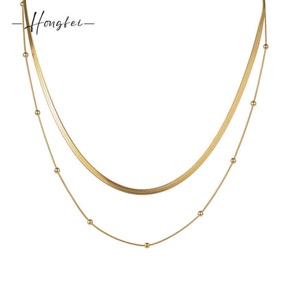 Women's Layer Stainless Steel Gold Flat Snake Necklaces