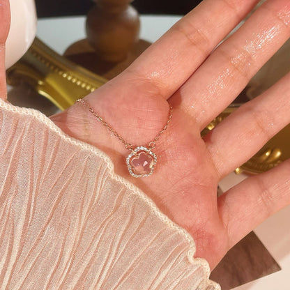 Fresh Sweet Girlish Style Sterling Sier Pink Crystal Necklaces