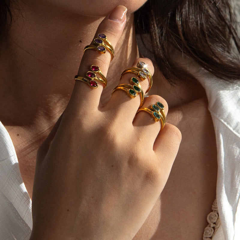 Gold-plated Leaf-shaped Titanium Personality Creative Opening Rings