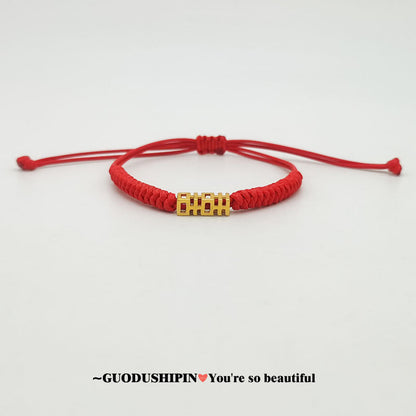 Chinese Style Creative Character Xi Festive Ethnic Golden Hollow Bracelets
