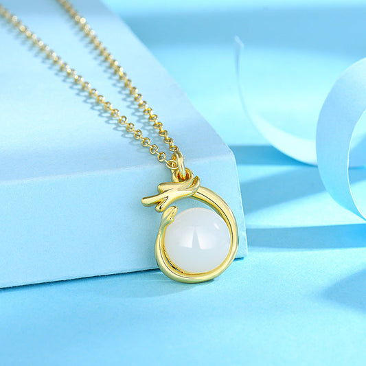 Women's Fashion Life Zodiac Dragon Jade Cute Golden Pendant Necklaces