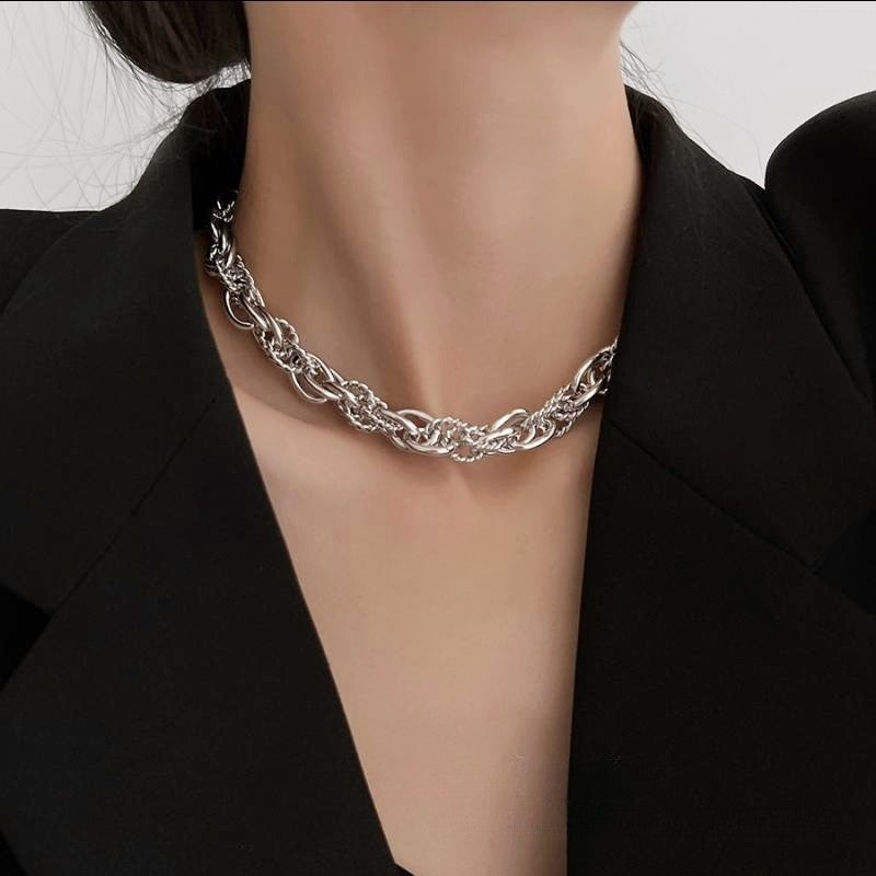 Women's Sier Exaggerated Niche Retro High-grade Metal Thick Chain Necklaces