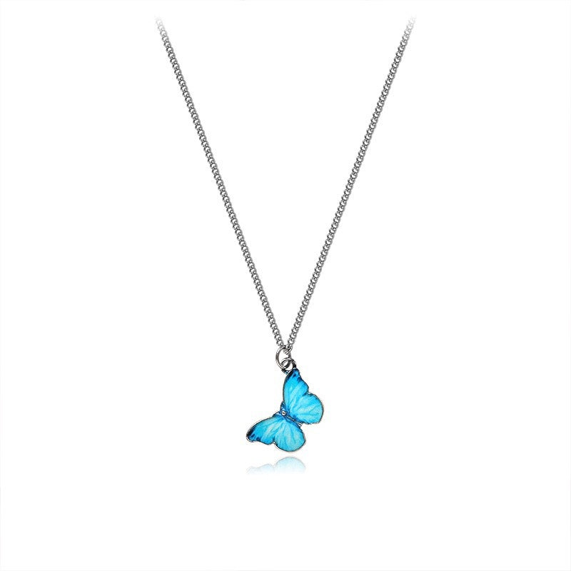 Women's Colorful Fantasy Oil Dripping Butterfly Pendant Necklaces