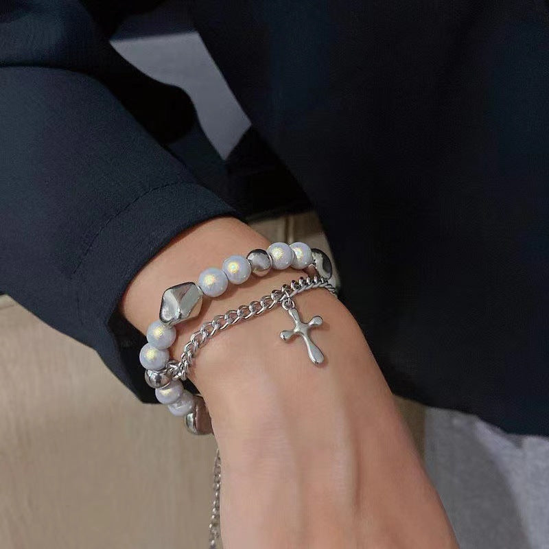 Women's & Men's & Reflective Pearl Cross Hip Hop Necklaces