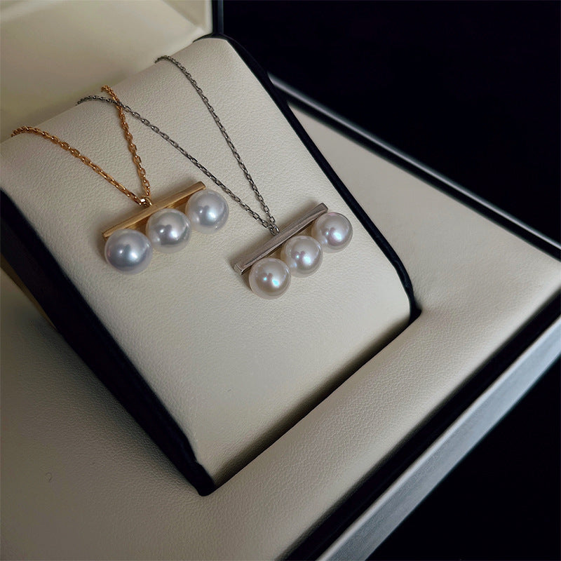 Women's Sterling Sier Balance Beam Pearl Simple Necklaces