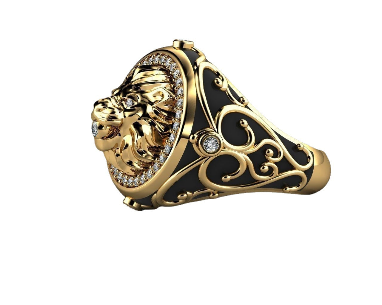 Women's & Men's & Full Rhinestone Zircon Lion Punk Gold Rings