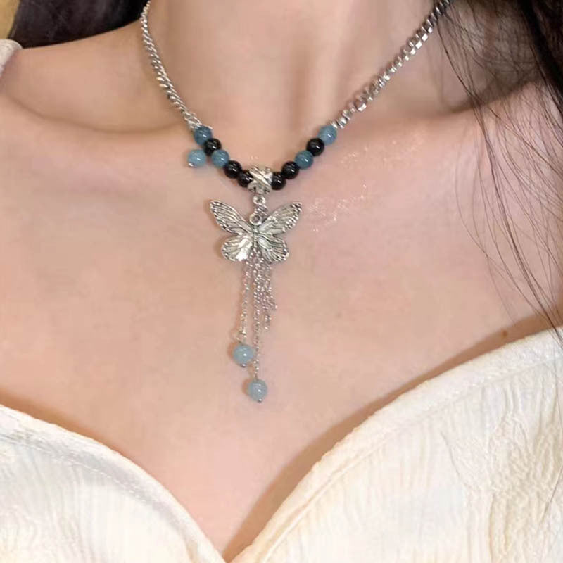 Chinese Beaded Butterfly Tassel Ethnic Style Necklaces