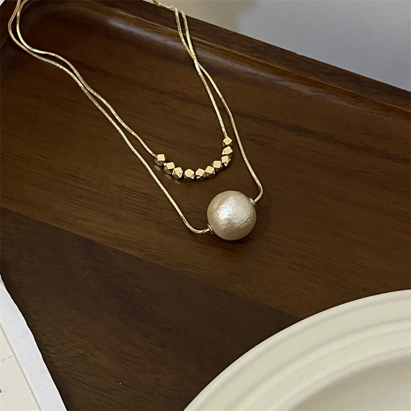 Women's Elegant Gold Cotton Pearl Design Simple Fashion Twin Clavicle Necklaces