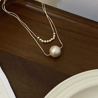 Women's Elegant Gold Cotton Pearl Design Simple Fashion Twin Clavicle Necklaces