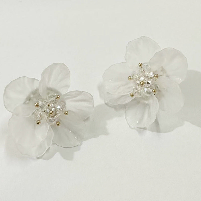 Style Exaggerated Temperamental Flower Crystal Petal Earrings