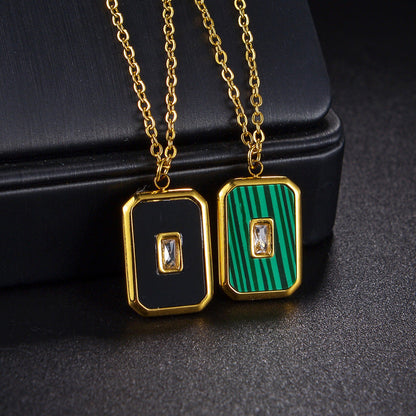 Women's Retro Titanium Steel Square Natural Stone Necklaces